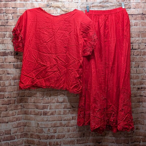 VINTAGE PHOENIX PINK Embroidered Top and Skirt Set Size Med NWT - Picture 9 of 14